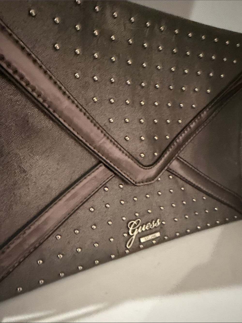 Guess Black Studded Envelope Clutch with Gold Accents